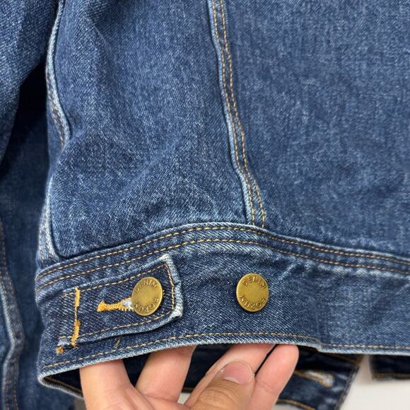 Aritzia Denim Forum Corduroy Collar Jean Jacket Oversized XS Blue Brown - Picture 8 of 9